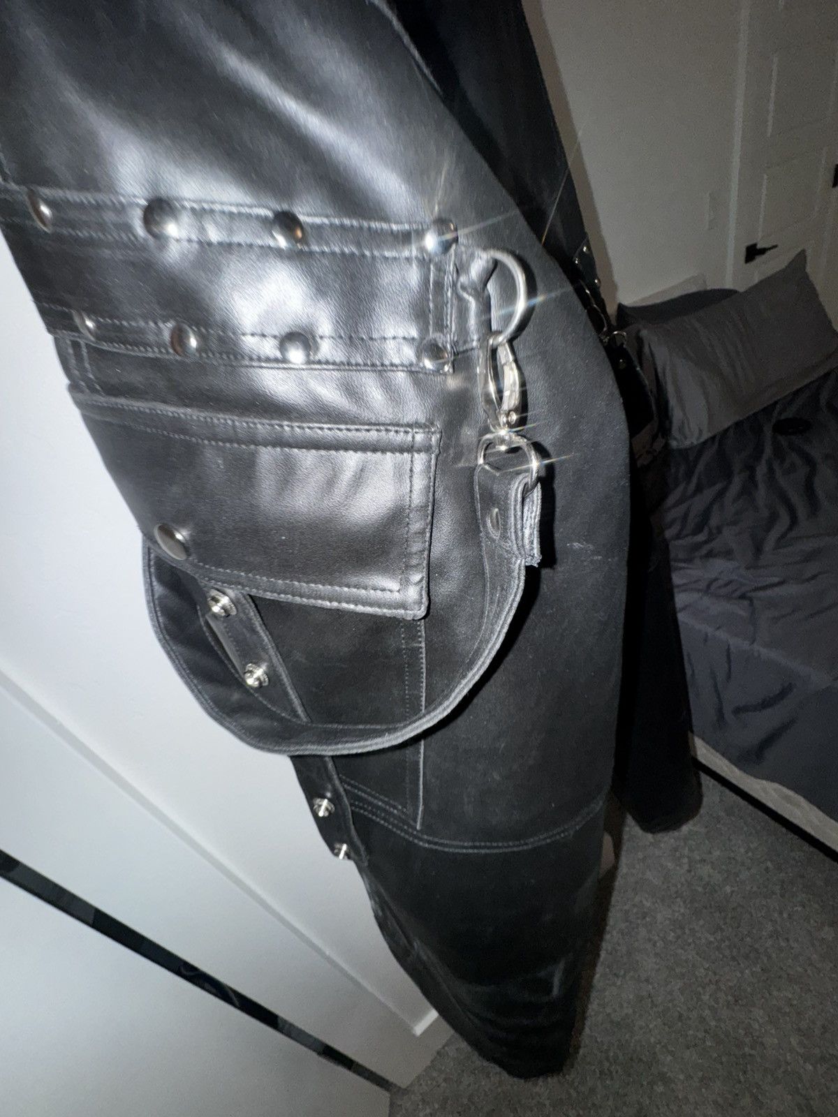 Other HAVEYOUDIEDBEFORE Black Leather Wide Leg Cargo Pants 2024 Size US 26 / EU 42 - 4 Thumbnail