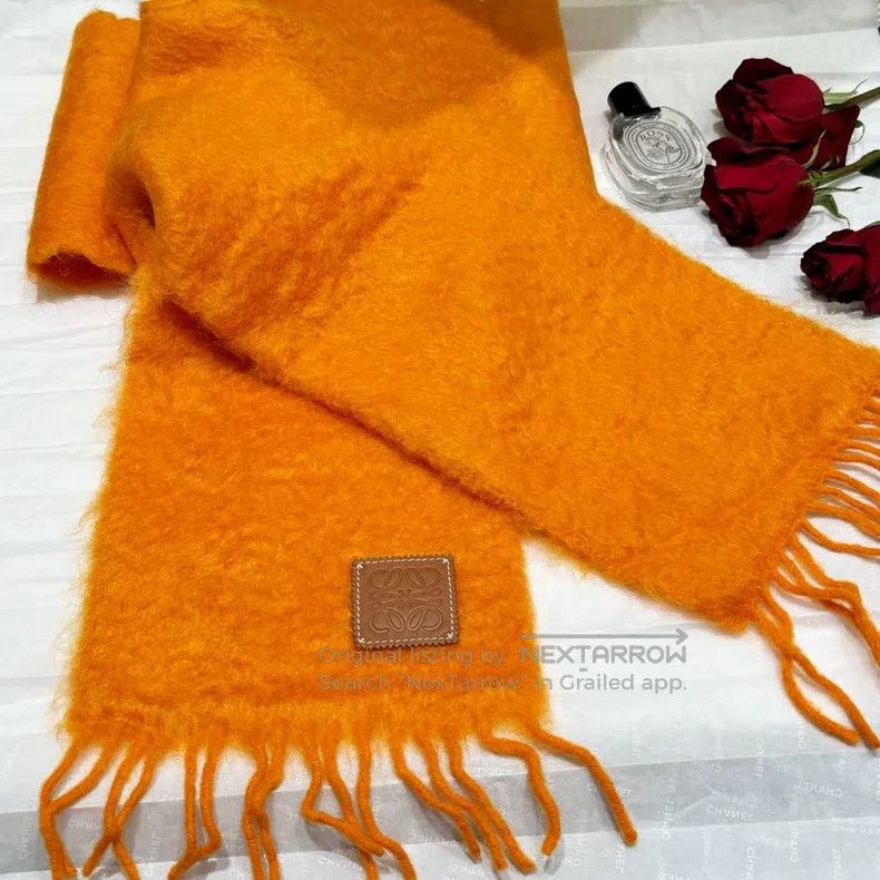 Loewe Loewe Cashmere and Mohair Orange Leather Patch Scarf Size ONE SIZE - 7 Thumbnail