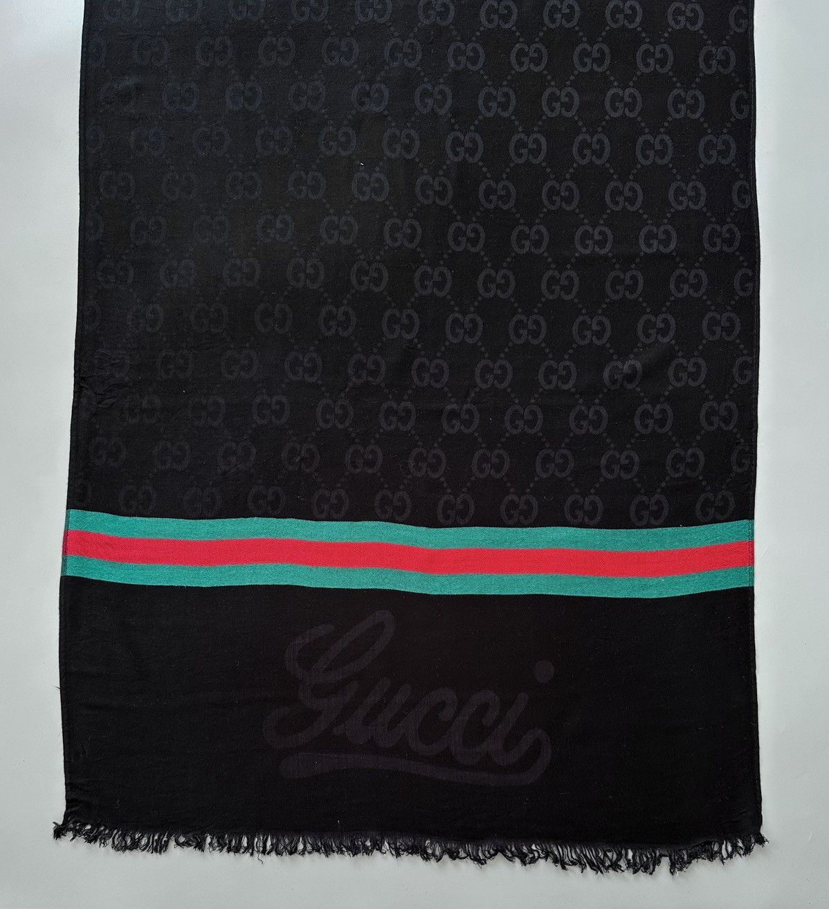 Gucci Gucci Cashmere Silk GG Jacquard Monogram Fringed Scarf Size ONE SIZE - 10 Thumbnail