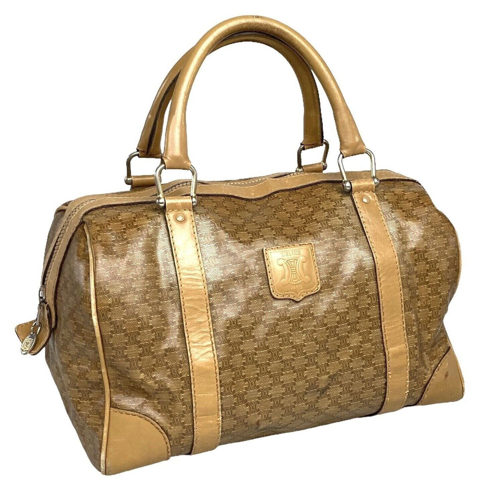 Celine AUTHENTIC CELINE BOSTON HANDBAG Macadam PVC Brown GUC Size ONE SIZE - 2 Thumbnail
