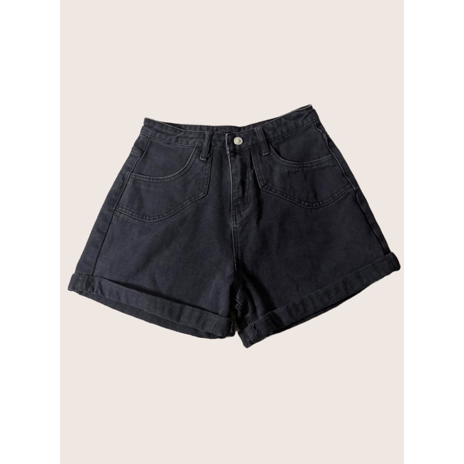PRINCESS POLLY Princess Polly Shorts Womens 2 Black Denim High Rise Mom Relaxed Fit Cuffed Size 26" / US 2 / IT 38 - 1 Thumbnail