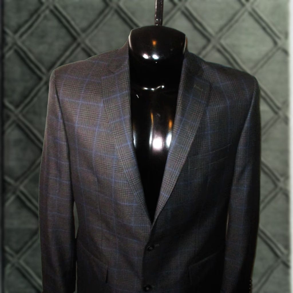 Michael Kors MICHAEL KORS Gray Blazer Jacket Mens 42 Long NWOT One Piece Coat Coat Blazer Jacket Mens Gray Blue Check 42 Long 2 Button Front 4 Button Cuffs Size 42R - 1 Thumbnail