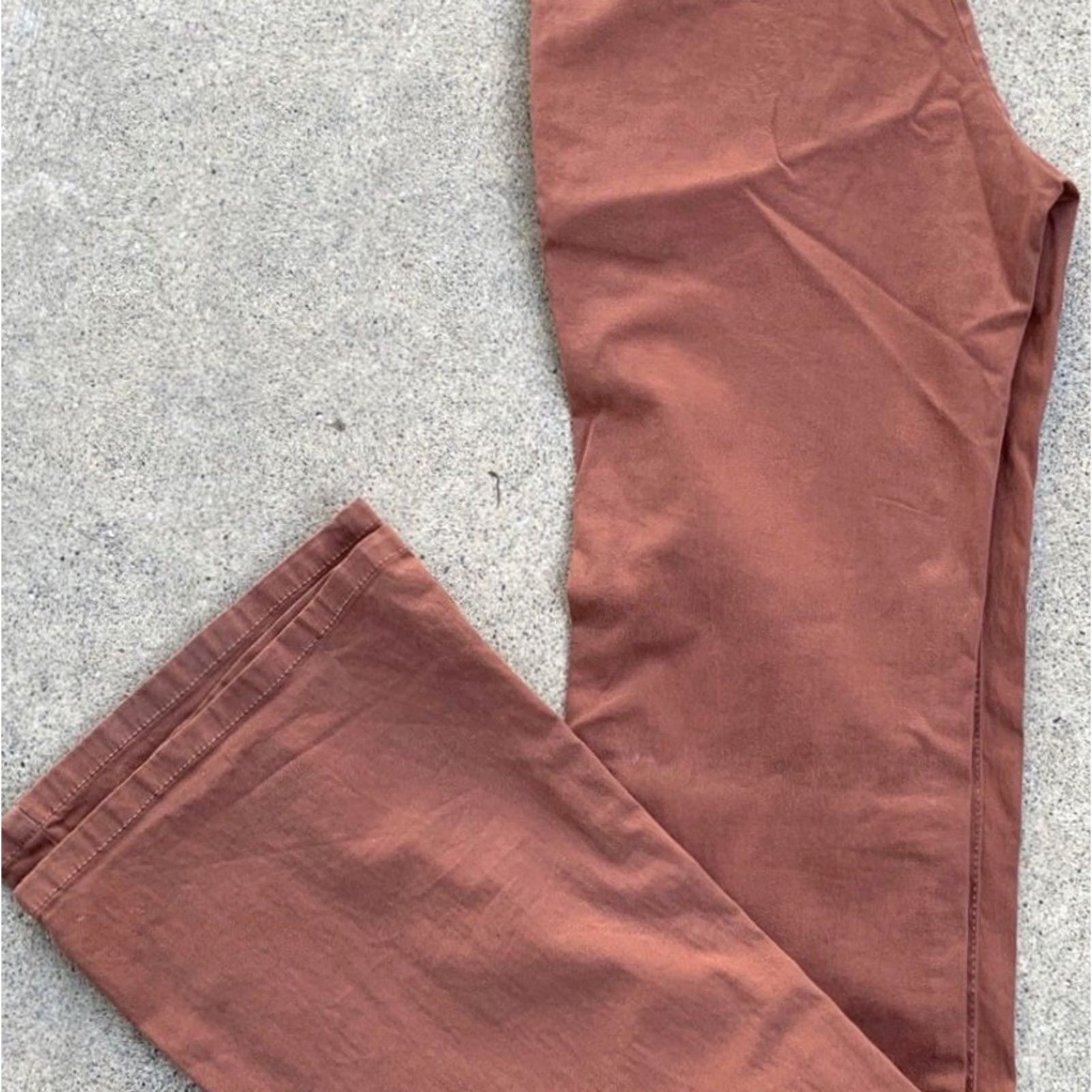 CO Max & Co Decaedro Long Pants Trousers Rust 34 3/4" Inseam Flare Leg Bell Bottom Made In Italy Women 2 Brown Cotton Spandex Flat Front Zip Leggings Size 26" / US 2 / IT 38 - 7 Thumbnail