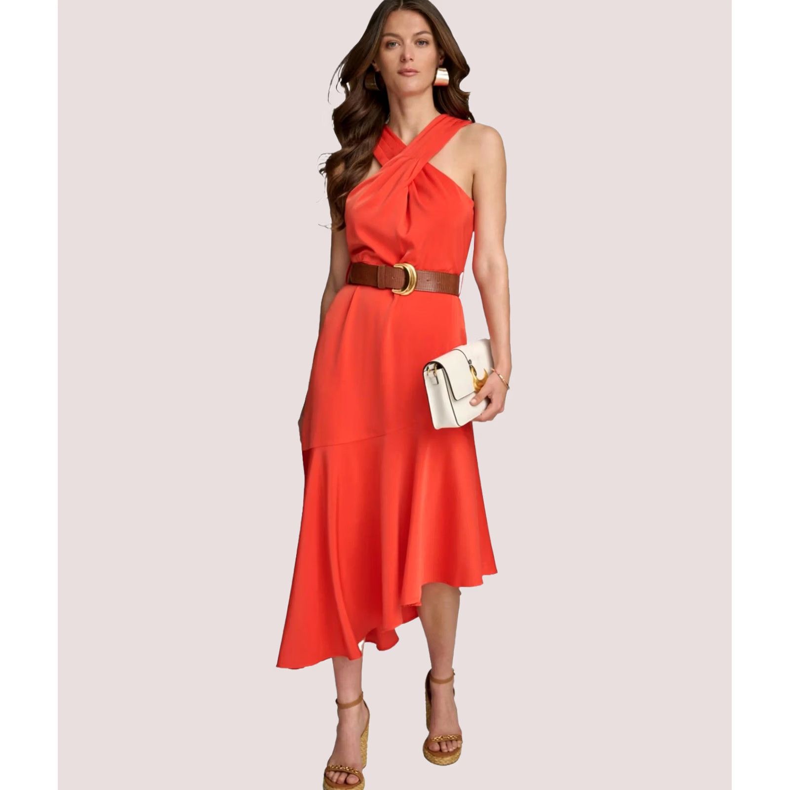Donna Karan DONNA KARAN NEW YORK Womens Solid Midi Dress darkred 14 Size XL / US 12-14 / IT 48-50 - 1 Thumbnail