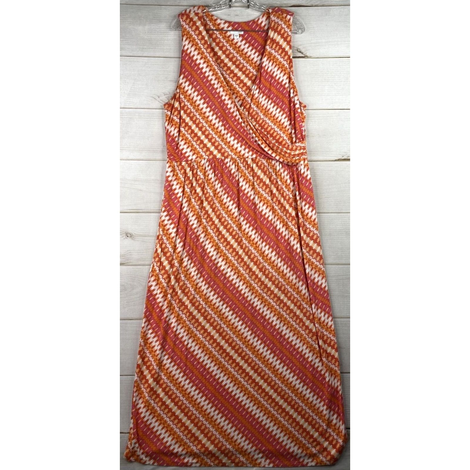 J. Jill J. Jill Maxi Dress Womens XL Orange Floral Boho Sleeveless Knit V-Neck Pullover Size XL / US 12-14 / IT 48-50 - 2 Thumbnail