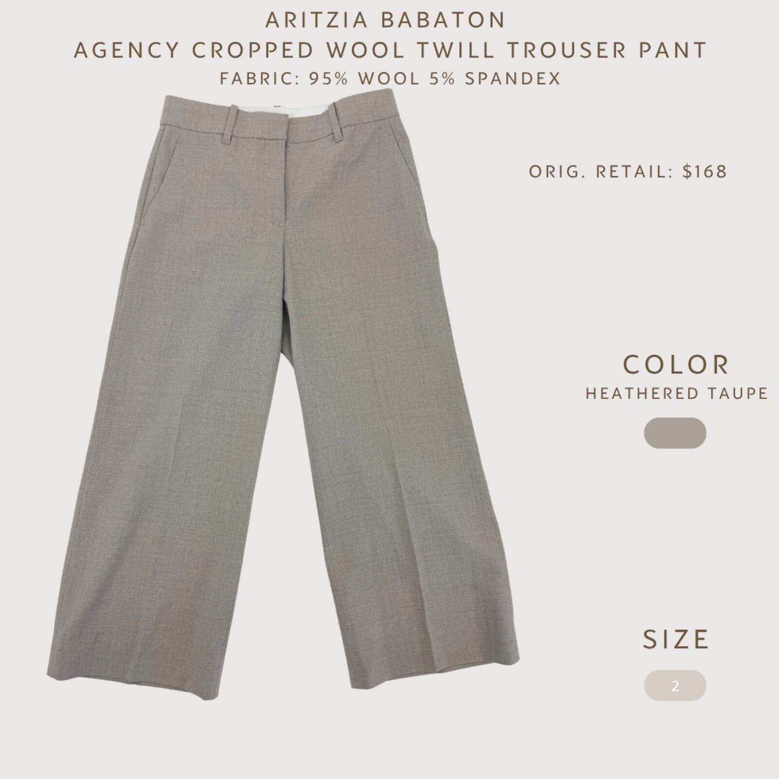 Other Aritzia Babaton Agency Cropped Wool Pant Taupe Size 2 Size 26" / US 2 / IT 38 - 2 Thumbnail