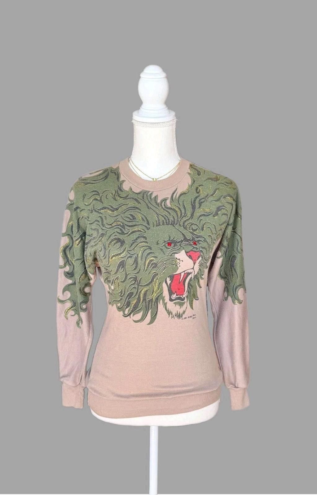 The Unbranded Brand 80s Rare Bengy West Lion Graphic Print Sweatshirt W/Stones Size ONE SIZE - 1 Thumbnail