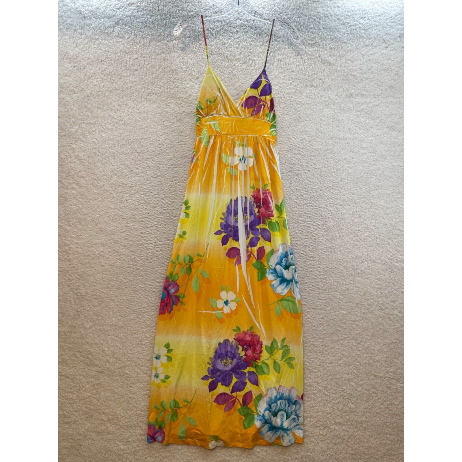 Vintage VINTAGE Y2K Voll Maxi Dress Yellow Floral Slinky Stretch Boho Tropical McBling L Large Womens Size L / US 10 / IT 46 - 2 Thumbnail