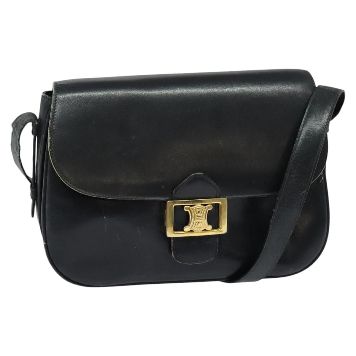 Celine Shoulder Bag Leather Navy Gold Auth Ar13507 in Navy/Gold, Women's