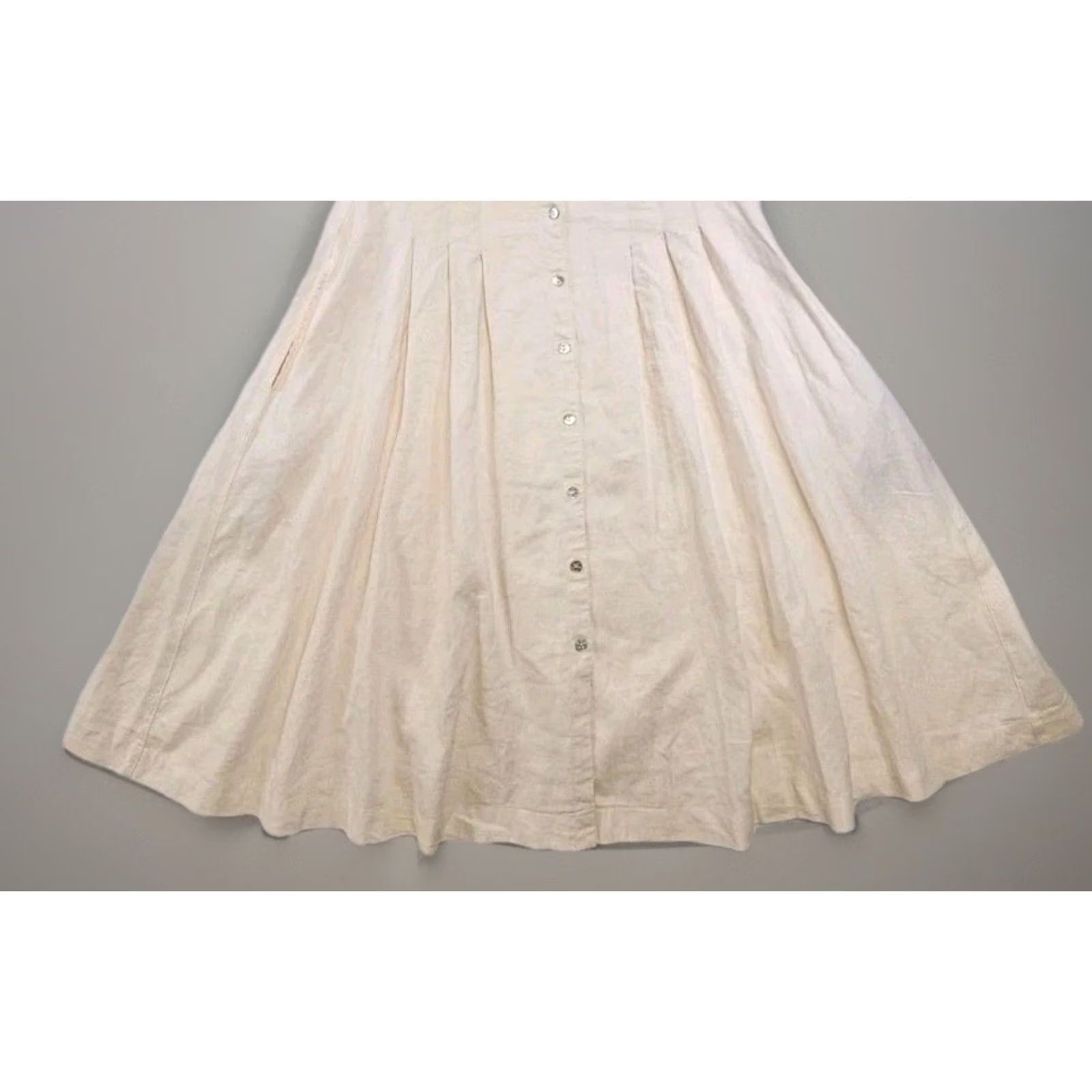 Halston Halston Heritage Shirt Dress Womens 14 Cream Button Front Fit & Flare Coastal Linen Blend Navy? Size XL / US 12-14 / IT 48-50 - 3 Thumbnail
