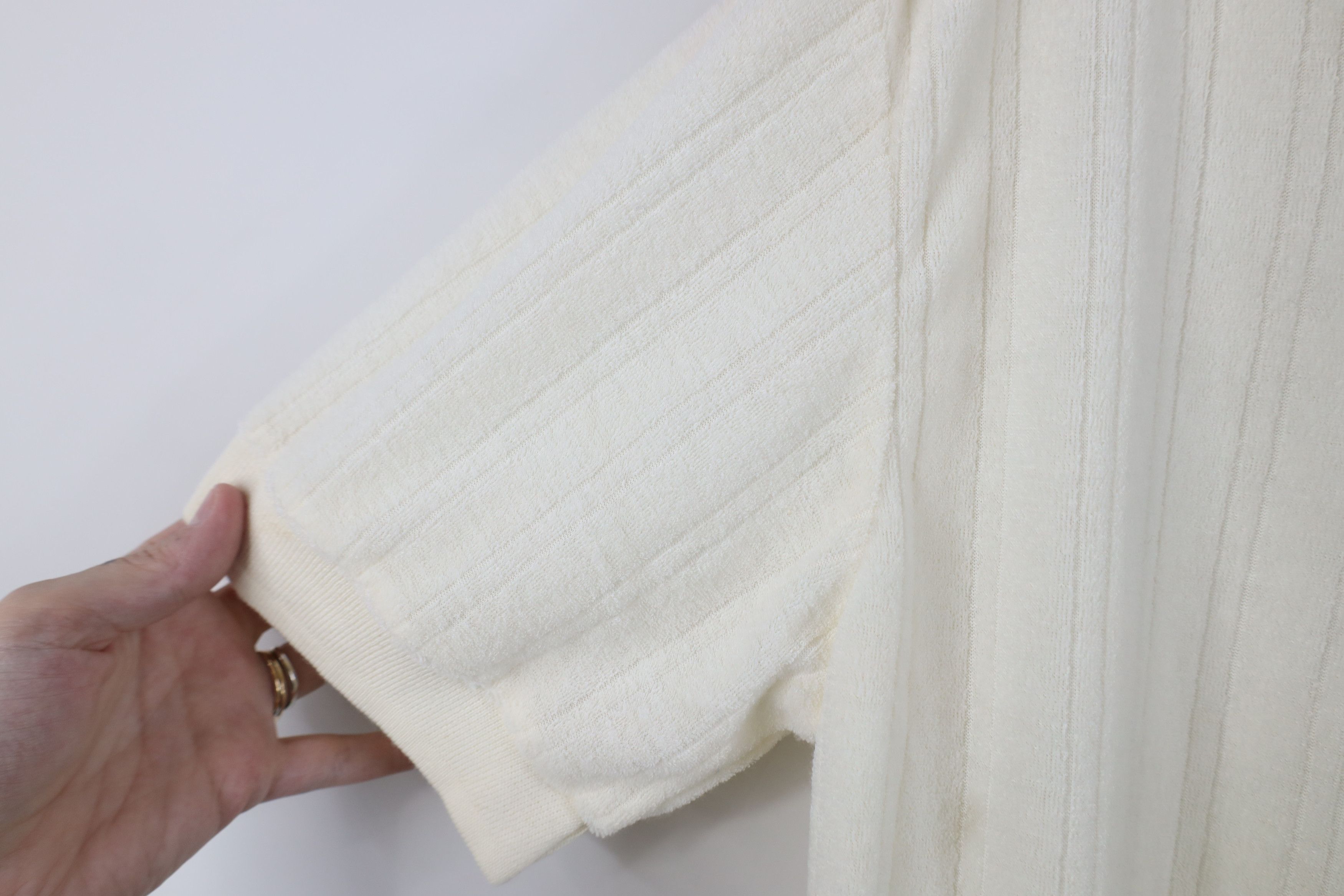 Vintage Vintage 70s Streetwear Terry Cloth Collared Polo Shirt Cream Size US L / EU 52-54 / 3 - 7 Thumbnail