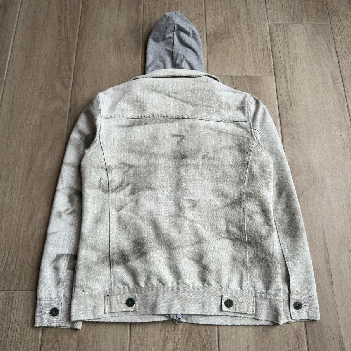 In The Attic 2000s Hybrid Layer Hooded Marble Wash Denim Trucker Jacket Size US M / EU 48-50 / 2 - 2 Thumbnail