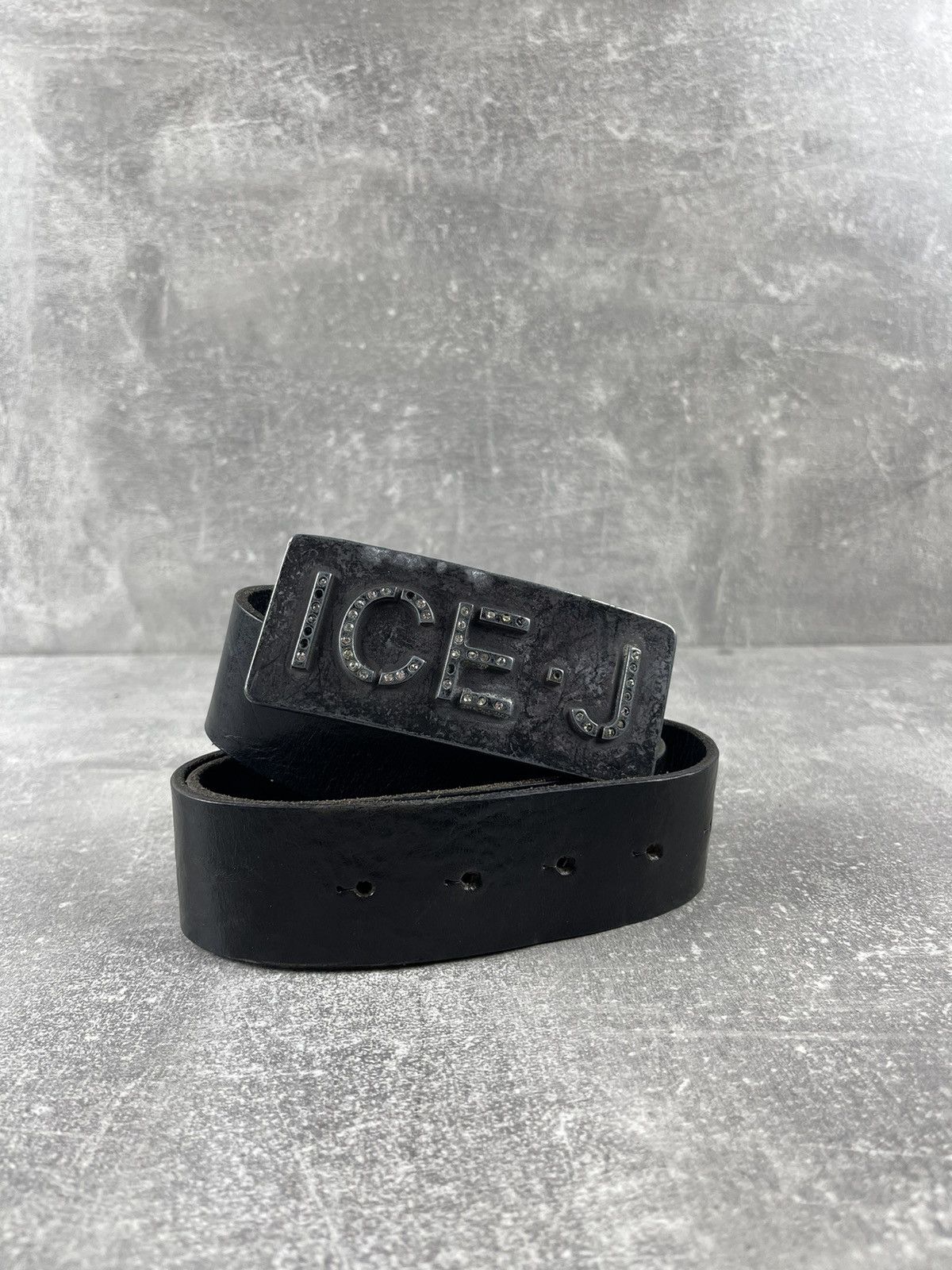 Iceberg Vintage ICE J (Iceberg Jeans) Black Leather Logo Belt Y2K Size ONE SIZE - 1 Thumbnail