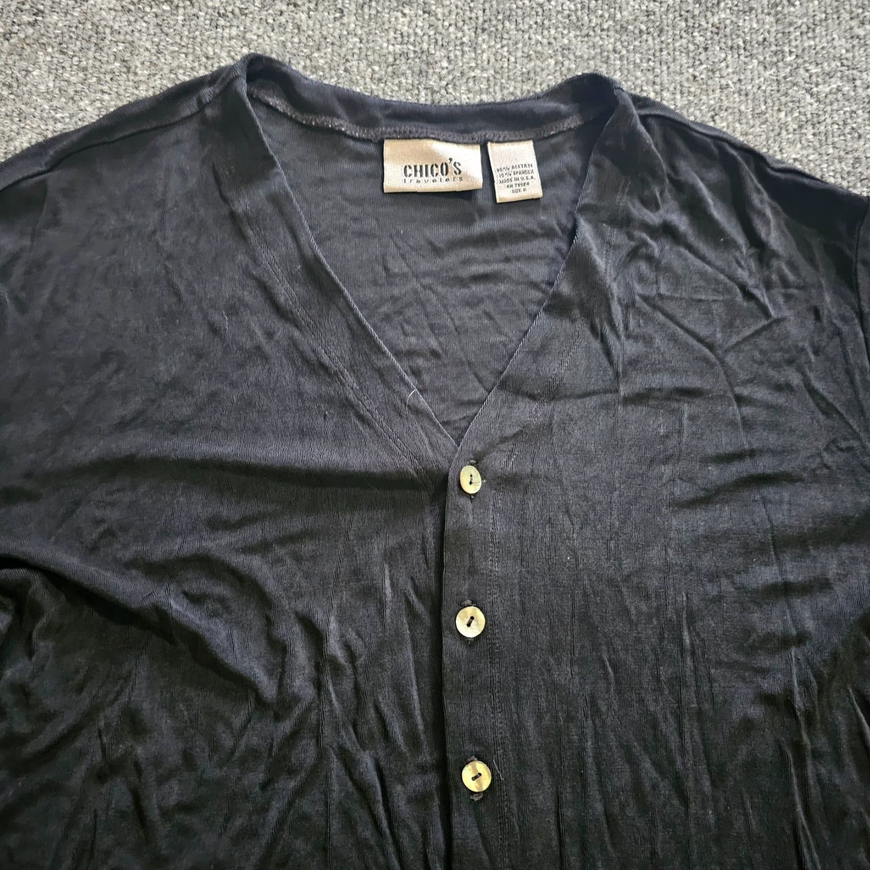 Vintage Chicos Cardigan Sweater Womens Large Black Button Stretchy Travel Career L Knit Classic Shirt (Chico's) Size L / US 10 / IT 46 - 2 Thumbnail