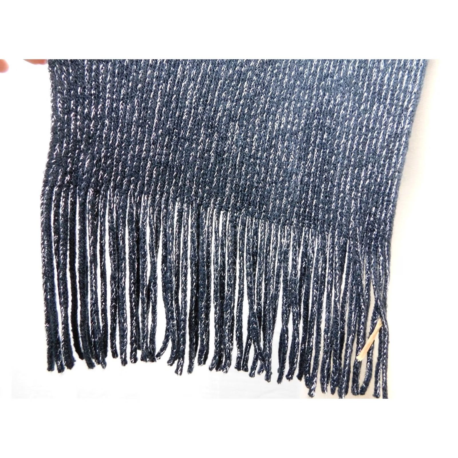 Vintage Cejon Metallic Shimmer Ombre Fringe Scarf Grey Black Silver 72" Knit Acrylic Polyester Women Scarf Mens Womens Fansundefined Size ONE SIZE - 2 Thumbnail