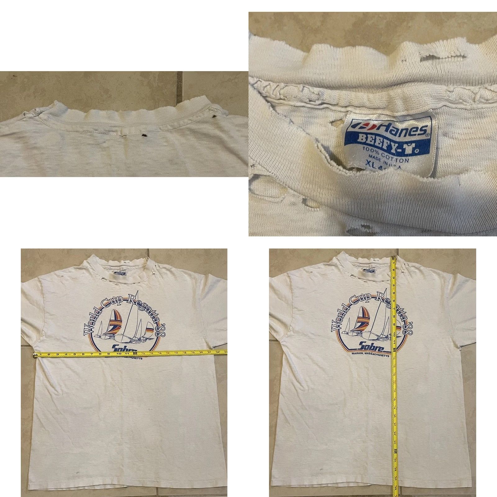 Vintage VINTAGE World Cup Regatta Shirt M White Thrashed Faded 80s 90s Surf Beach Grunge Single Stitch Mens T-Shirt Size US M / EU 48-50 / 2 - 11 Thumbnail