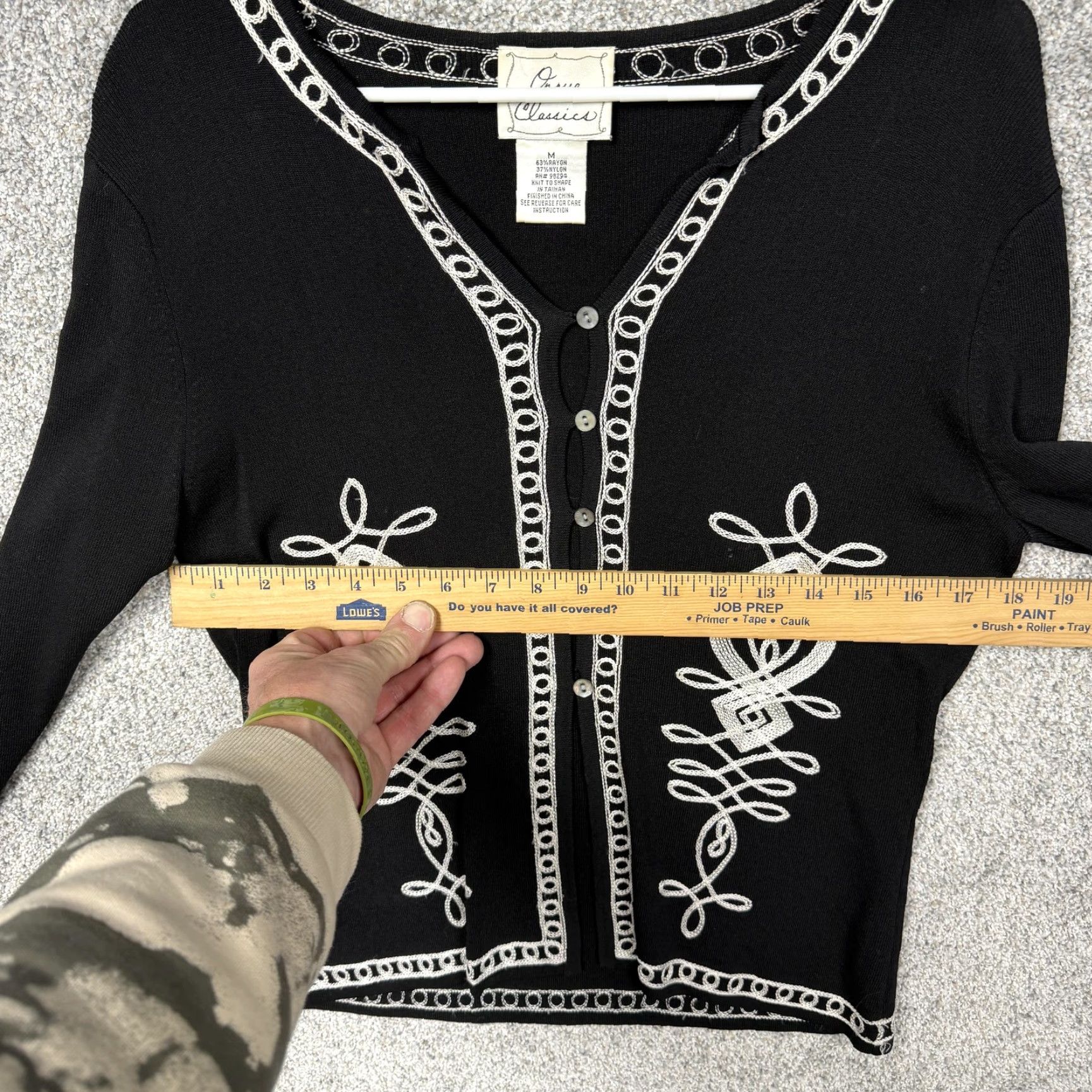 Vintage VINTAGE Orque Classics Cardigan Womens M Black Embroidered Boho 90s Geometric Knit Sweater Size M / US 6-8 / IT 42-44 - 4 Thumbnail