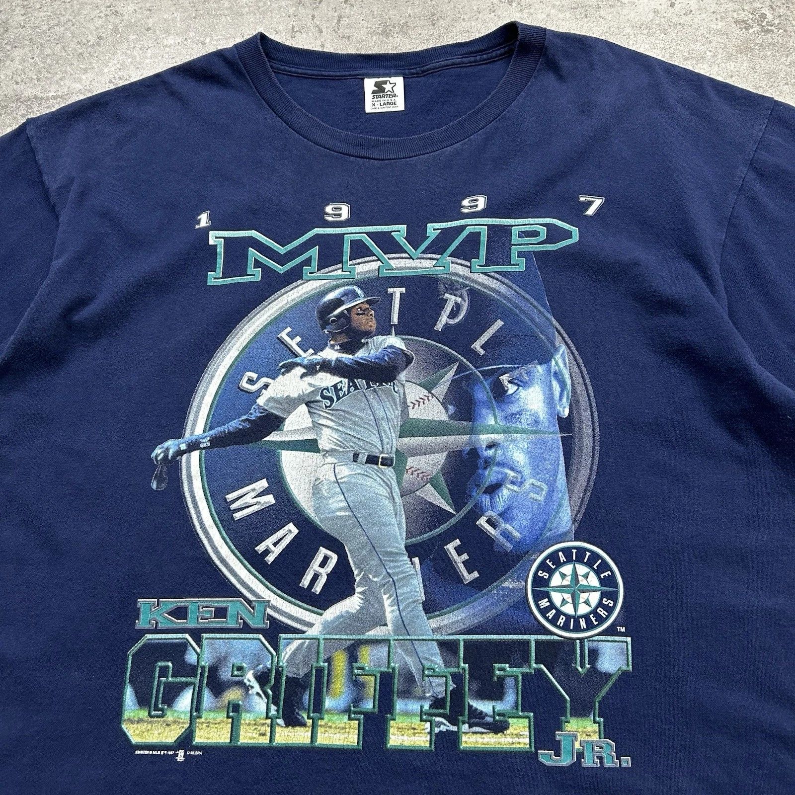 MLB × Starter × Vintage KEN GRIFFEY Jr. SEATTLE MARINERS STARTER 1997 T-SHIRT Size US XL / EU 56 / 4 - 2 Thumbnail