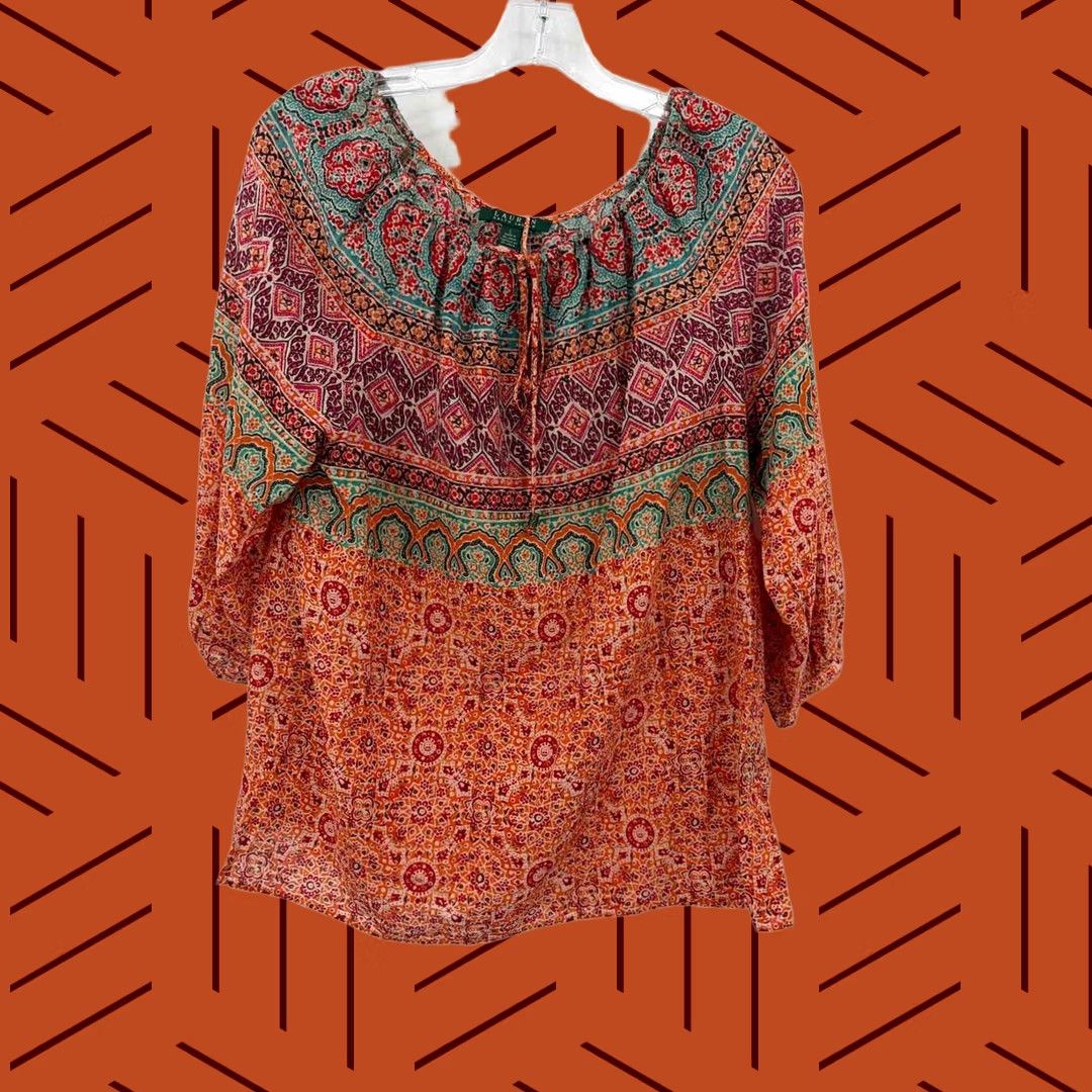 Vintage Lauren Blouse Orange Large Regular Womens Size L / US 10 / IT 46 - 1 Thumbnail