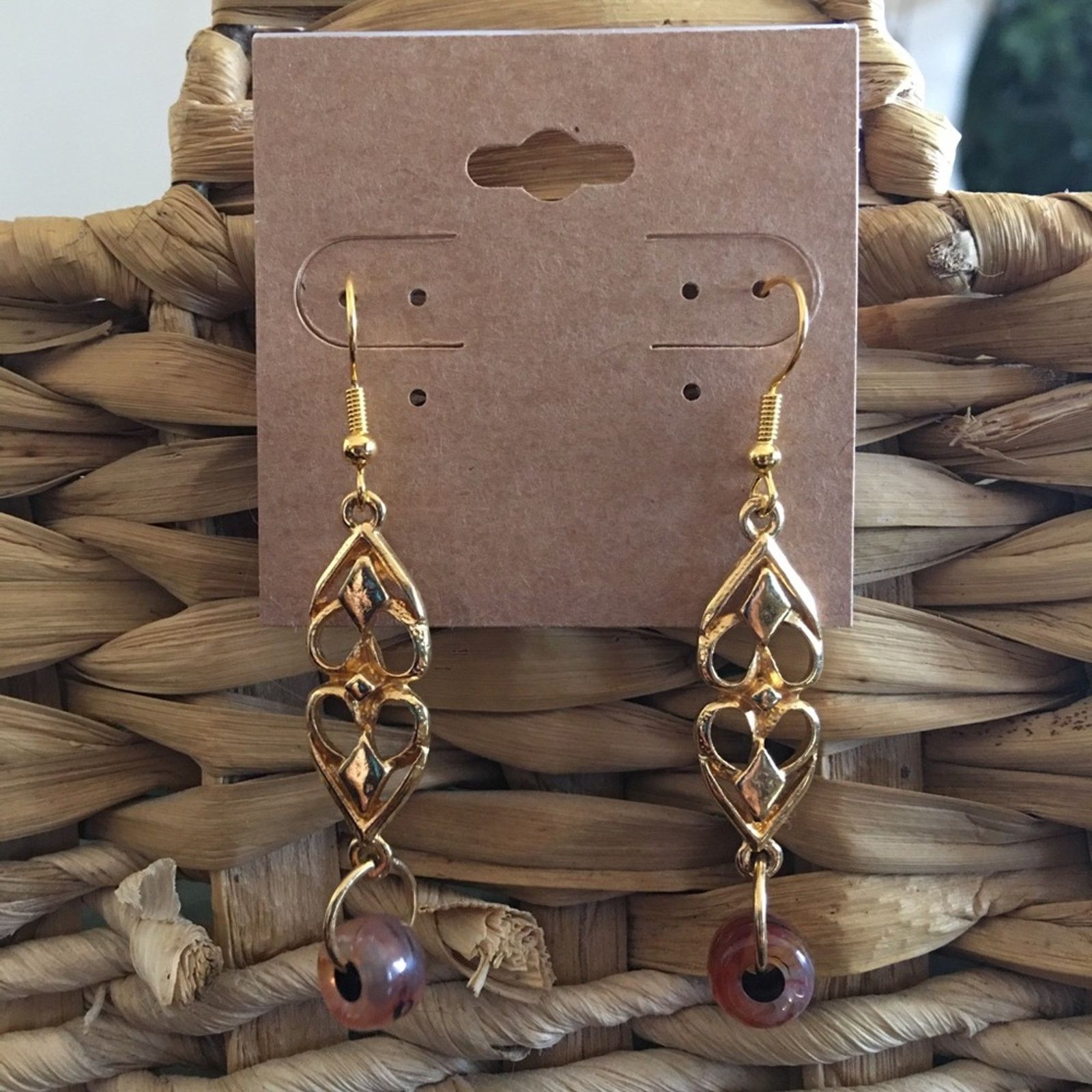 Jewelry Heart filigree design glass bead drop earrings Size ONE SIZE - 1 Thumbnail