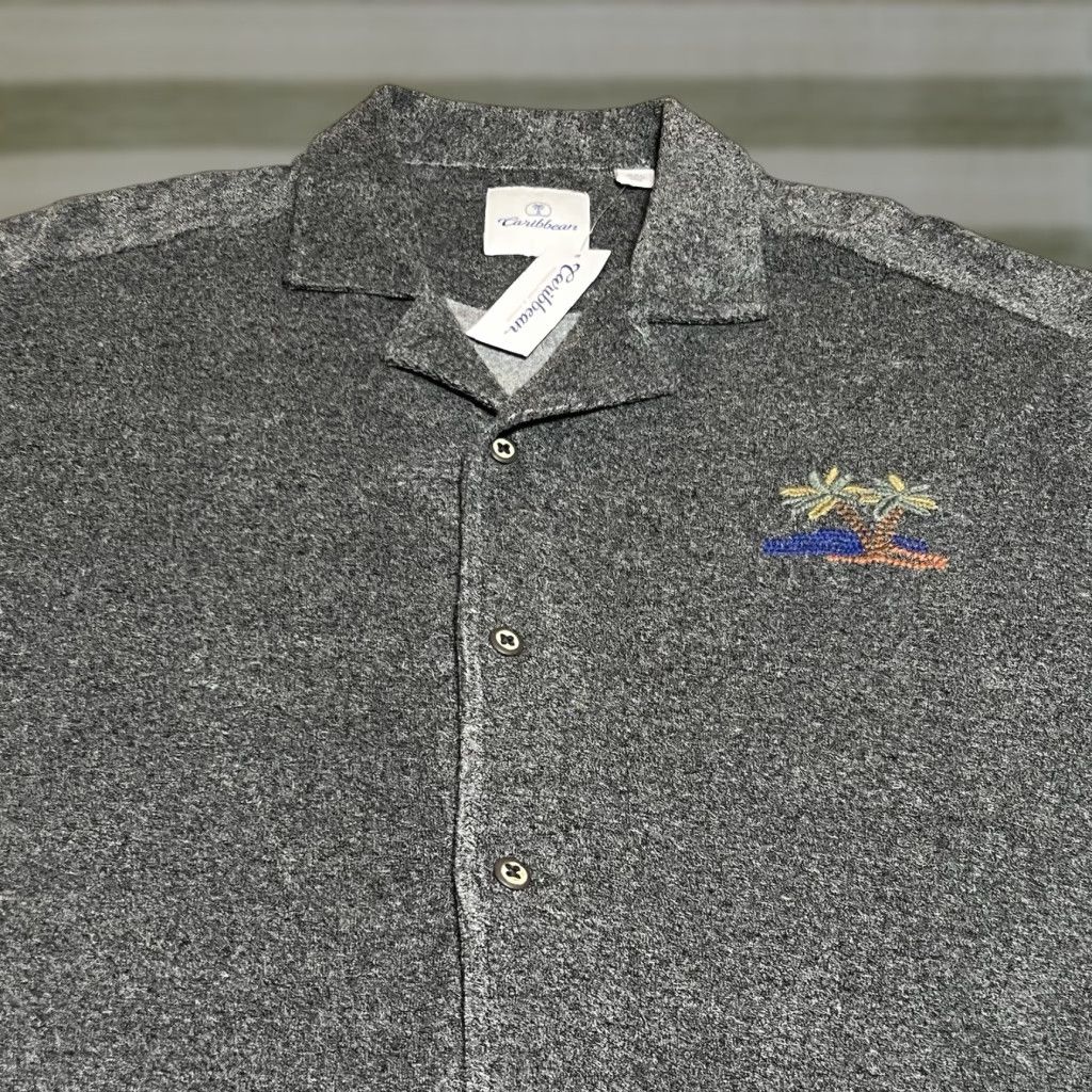 Roundtree & Yorke Roundtree & Yorke Caribbean Short-Sleeve Mens XXL Gray Palm Tree Button Front NWT Size US XXL / EU 58 / 5 - 1 Thumbnail