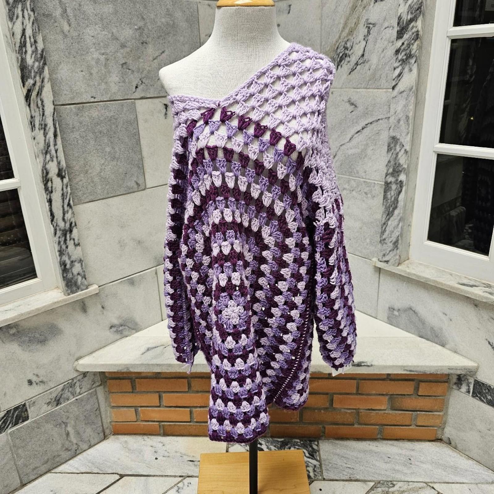 Other Women's Purple Handmade Crochet Sweater Dress Size ONE SIZE - 3 Thumbnail