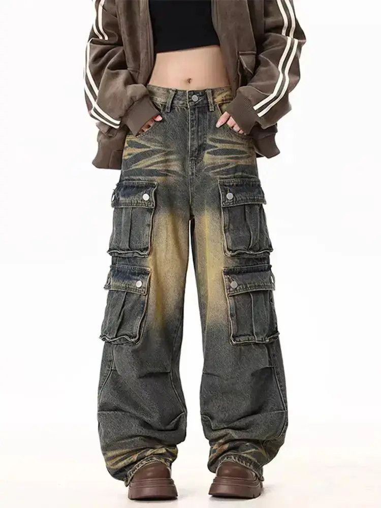 Japanese Brand Washed yellow clay multi-pocket design wide leg baggy jeans Size US 32 / EU 48 - 1 Thumbnail
