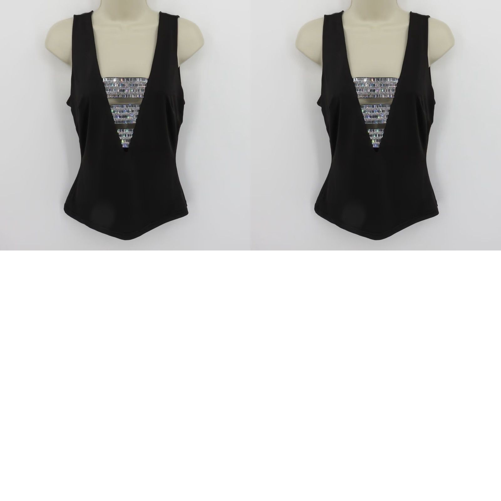 Bebe Bebe Tank Top Shirt Blouse Women S Black Deep V Neck Rhinestone Bling Sleeveless Pullover Size S / US 4 / IT 40 - 8 Thumbnail
