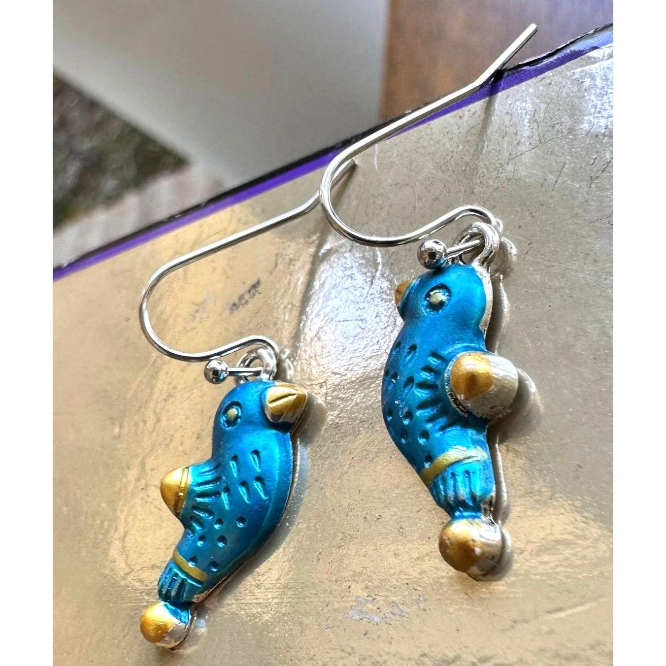 Handmade Bluebird Earrings New Painted Metal Dangle Hooks Bird Watche Size ONE SIZE - 8 Thumbnail