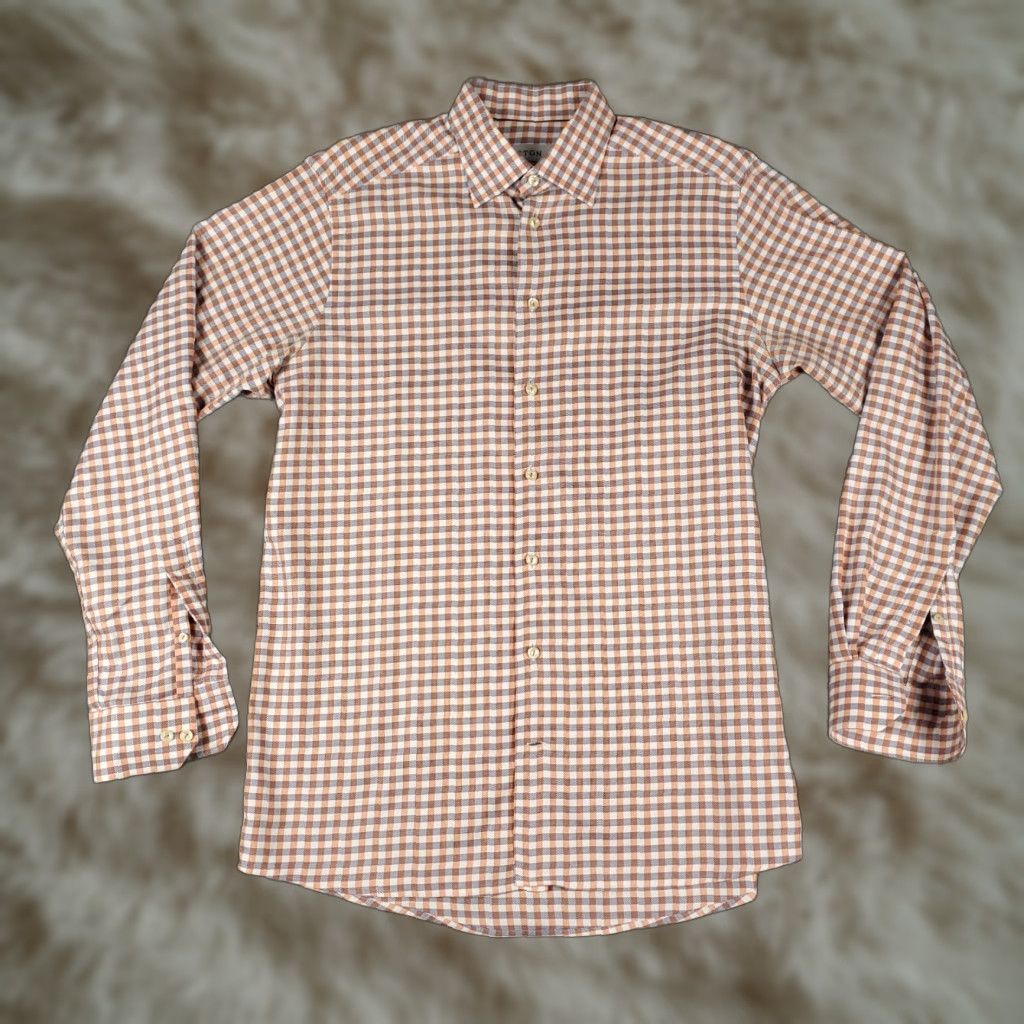 Eton Eton Shirt Mens Size 16 41 Large Orange Check Dress Shirt Button Up Contemporary Casual Business Workwear Mens Regular Long Sleeve Cotton 100% Size 42R - 1 Thumbnail