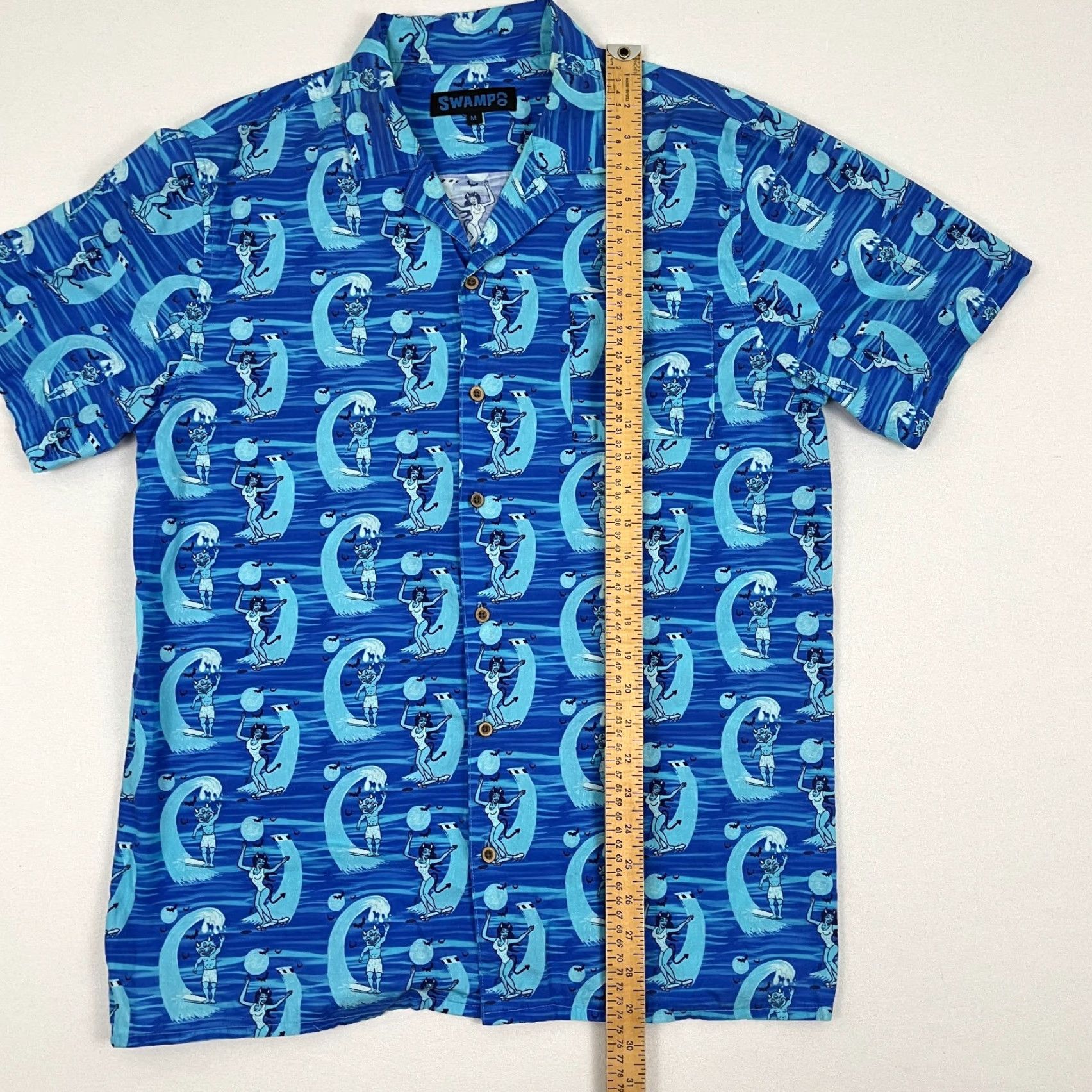 Vintage VINTAGE Swamps Hawaiian Shirt Mens M Blue Demon Devil Surf Cruise Vacation Tropical Camp Size US M / EU 48-50 / 2 - 4 Thumbnail