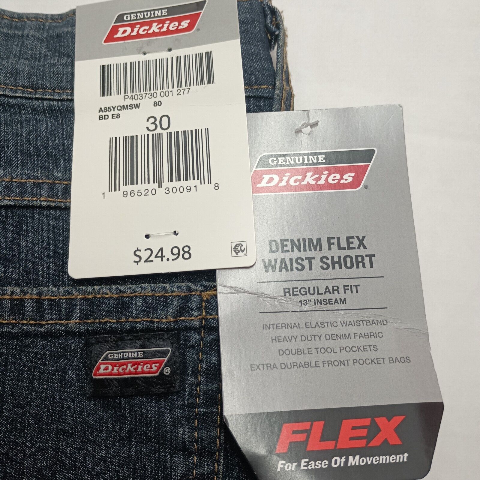 Dickies Dickies 13" Flex Denim Shorts Regular Fit Men's Size 30 Blue Size US 30 / EU 46 - 5 Thumbnail