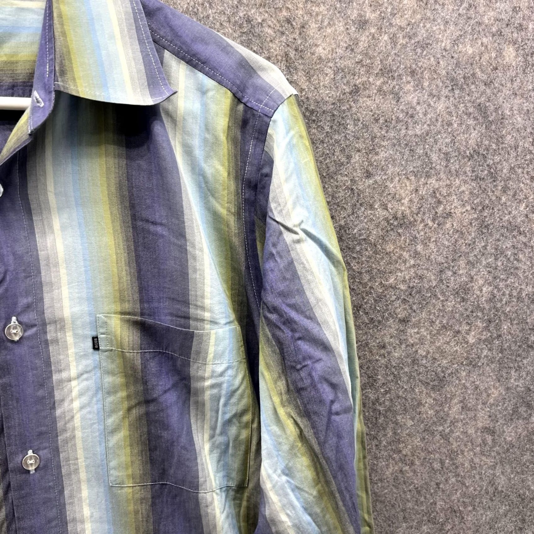 Hugo Boss VINTAGE Hugo Boss Shirt Men Medium Adult Blue Striped Button-Down Casual Formal Workwear 42 in Cotton Long Sleeve Regular Mens Size US M / EU 48-50 / 2 - 4 Thumbnail