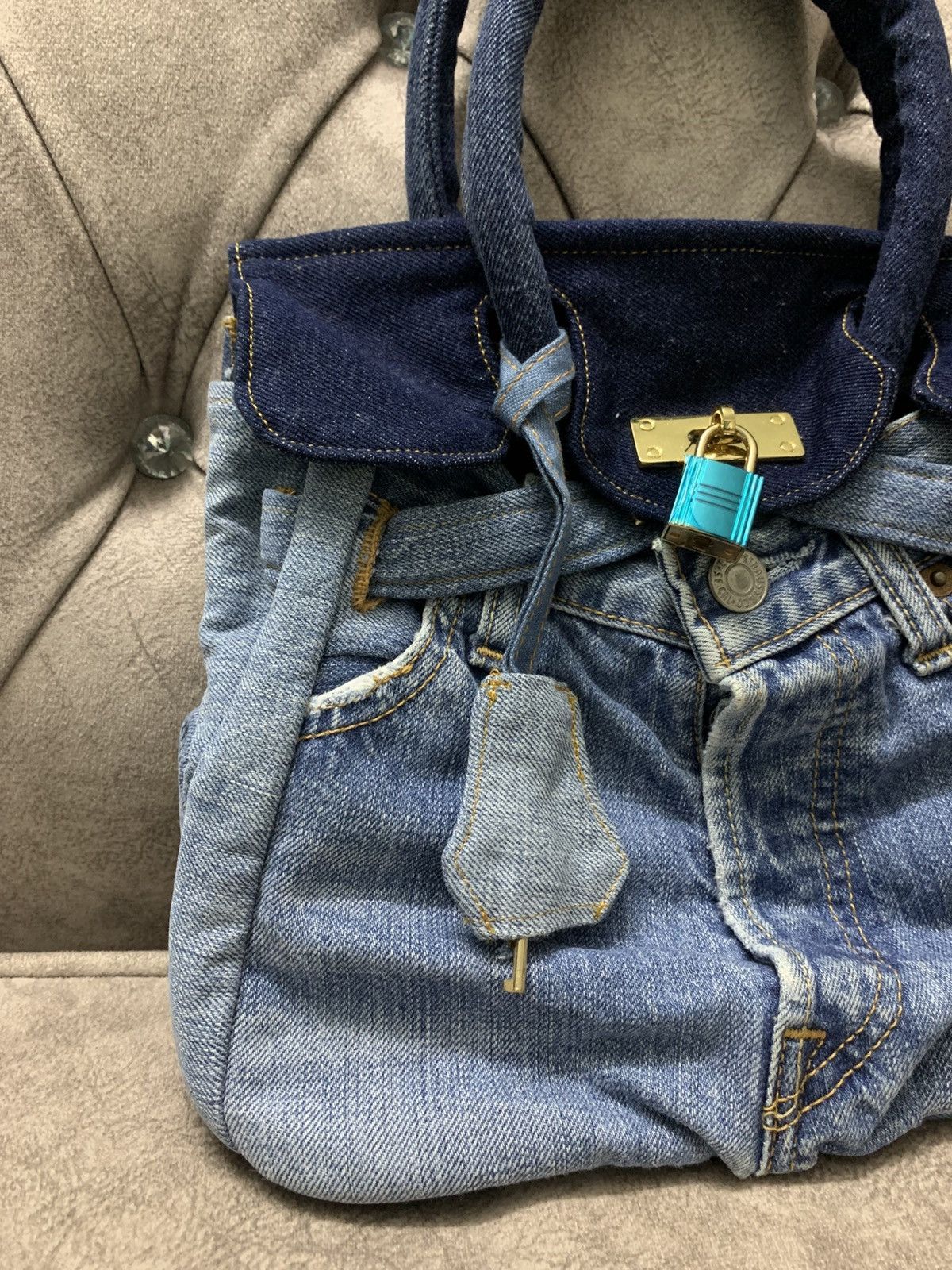 Handmade Birkin Bag Japanese Handmade Levi’s 501 Denim Small Size ONE SIZE - 3 Thumbnail
