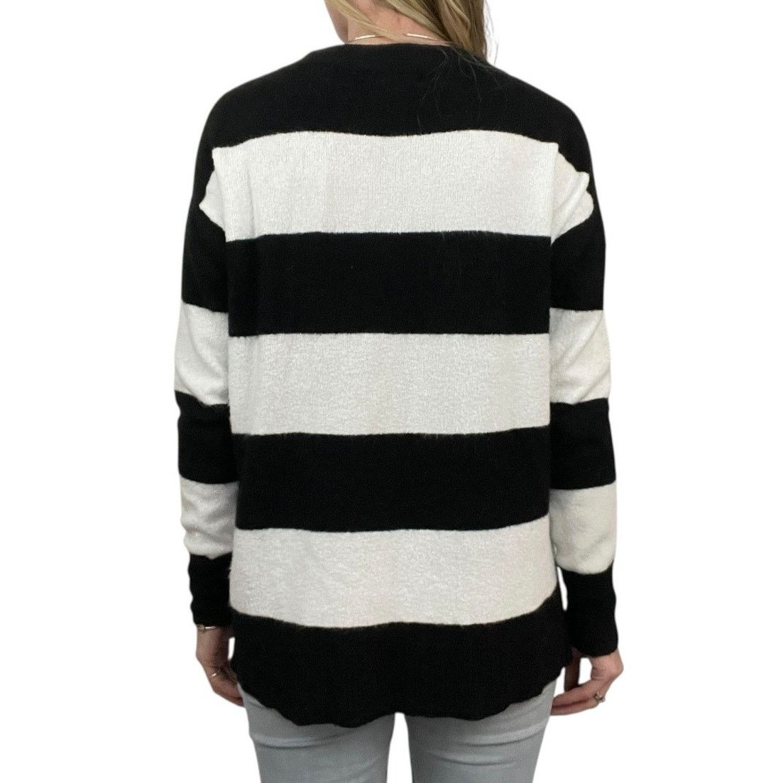 Other Halogen Black & White Thick Striped V-Neck Knit Sweater Size M / US 6-8 / IT 42-44 - 4 Thumbnail