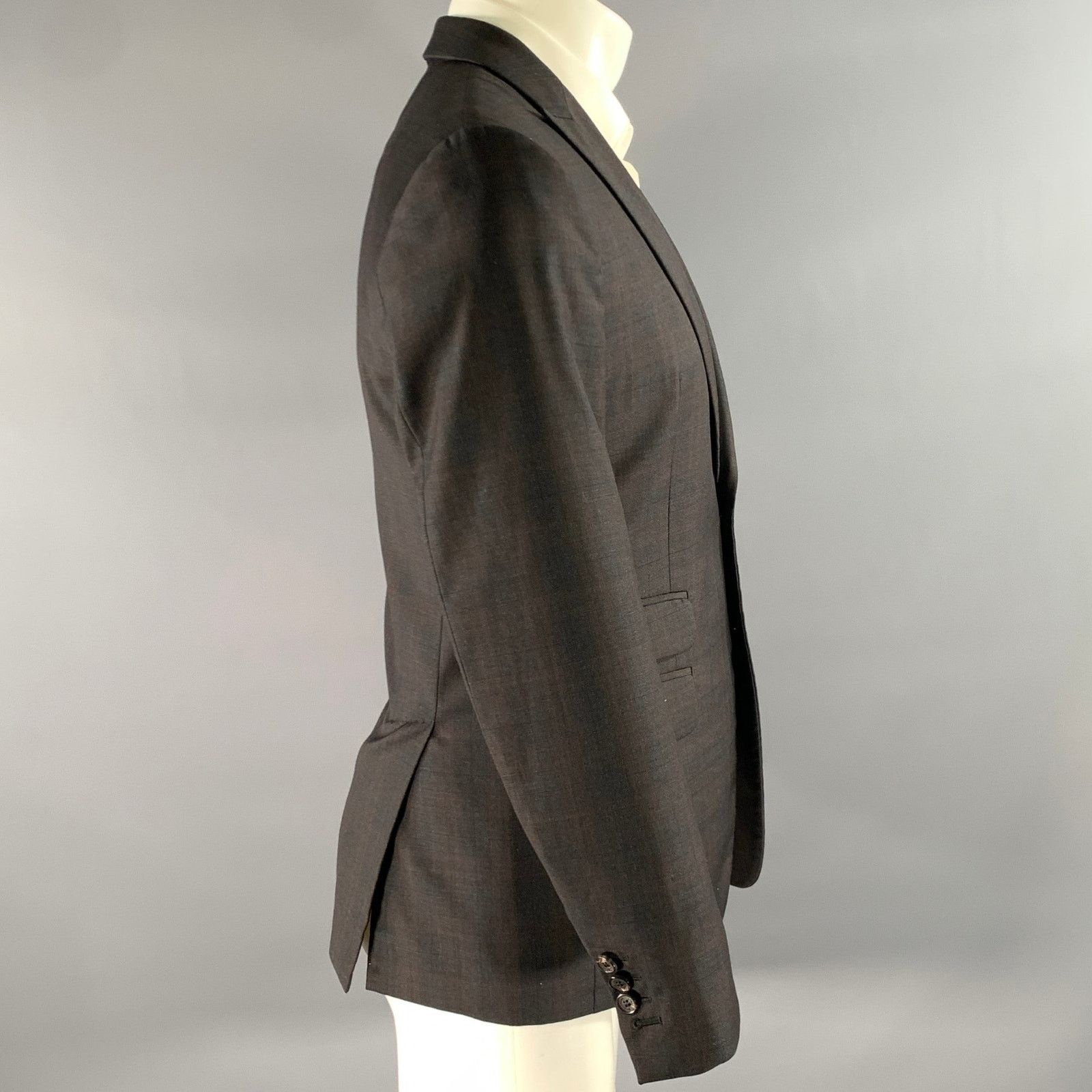 Dsquared2 DSQUARED2 38 Grey Brown Plaid Wool Peak Lapel Sport Coat Size 38R - 3 Thumbnail