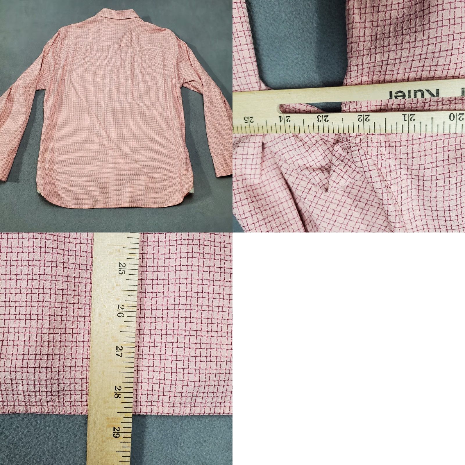 Tommy Bahama Tommy Bahama Mens Large Pink Check Silk Blend Gray Accent Long Sleeve Shirt Size US L / EU 52-54 / 3 - 9 Thumbnail