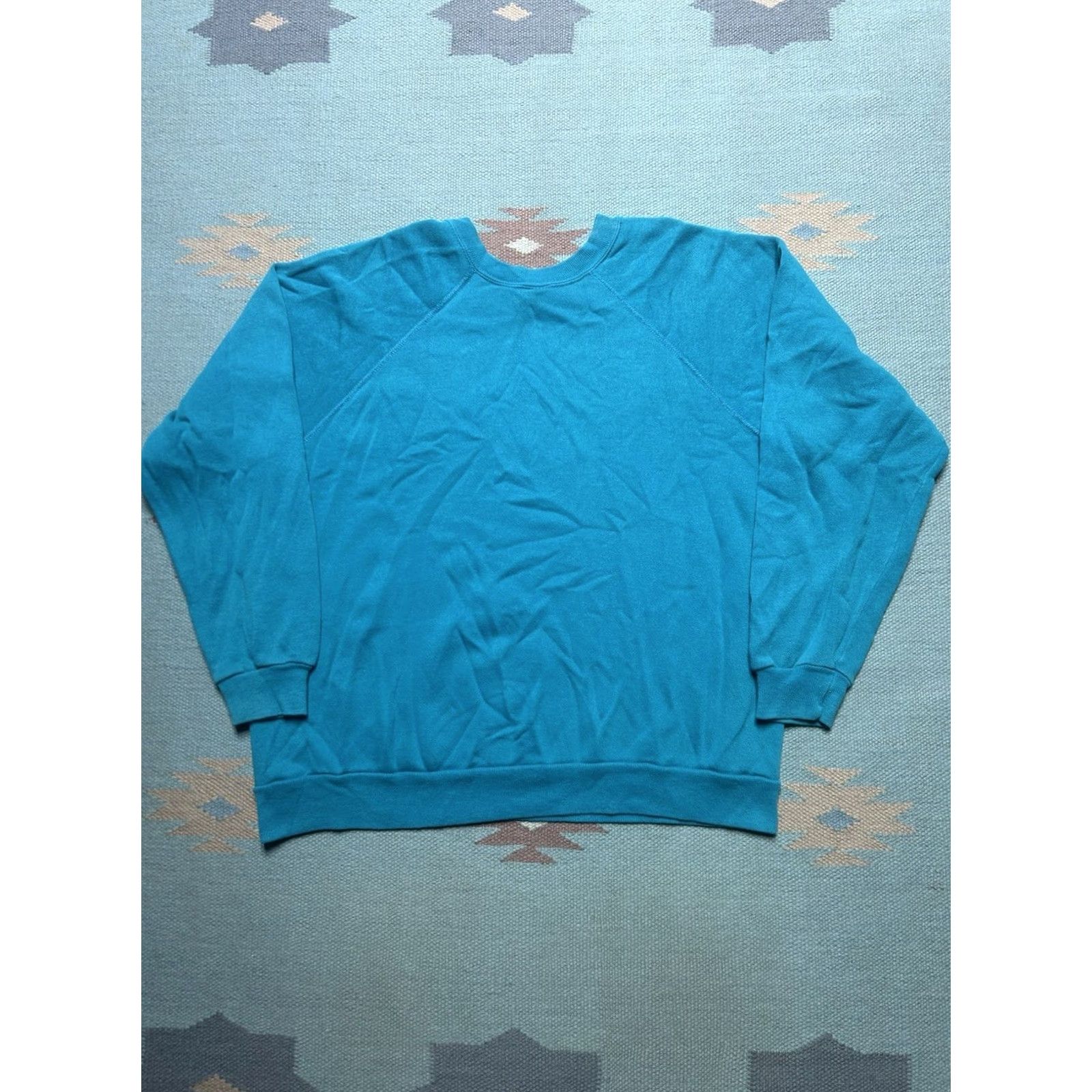 Tultex VINTAGE 80s Sweatshirt Crewneck Tultex Blank Teal Turquoise Blue Raglan Large Mens Shirt Size US L / EU 52-54 / 3 - 6 Thumbnail