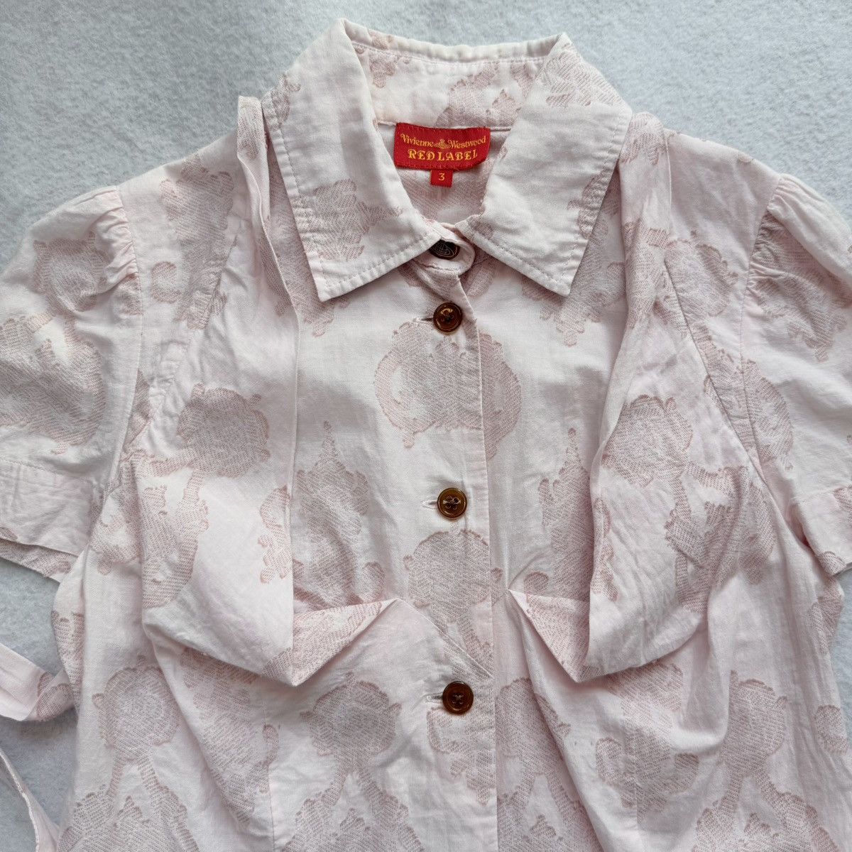 Vivienne Westwood 2000s Vivienne Westwood Red Label Blush Jacquard Tie Blouse Size S / US 4 / IT 40 - 2 Thumbnail