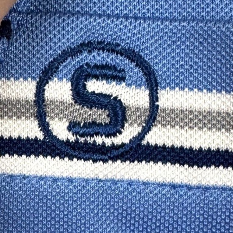 Vintage Stitch Golf Polo Shirt Mens Medium Blue Striped Rugby Stretch Short Sleeve Pocket Shirt Size US M / EU 48-50 / 2 - 6 Thumbnail