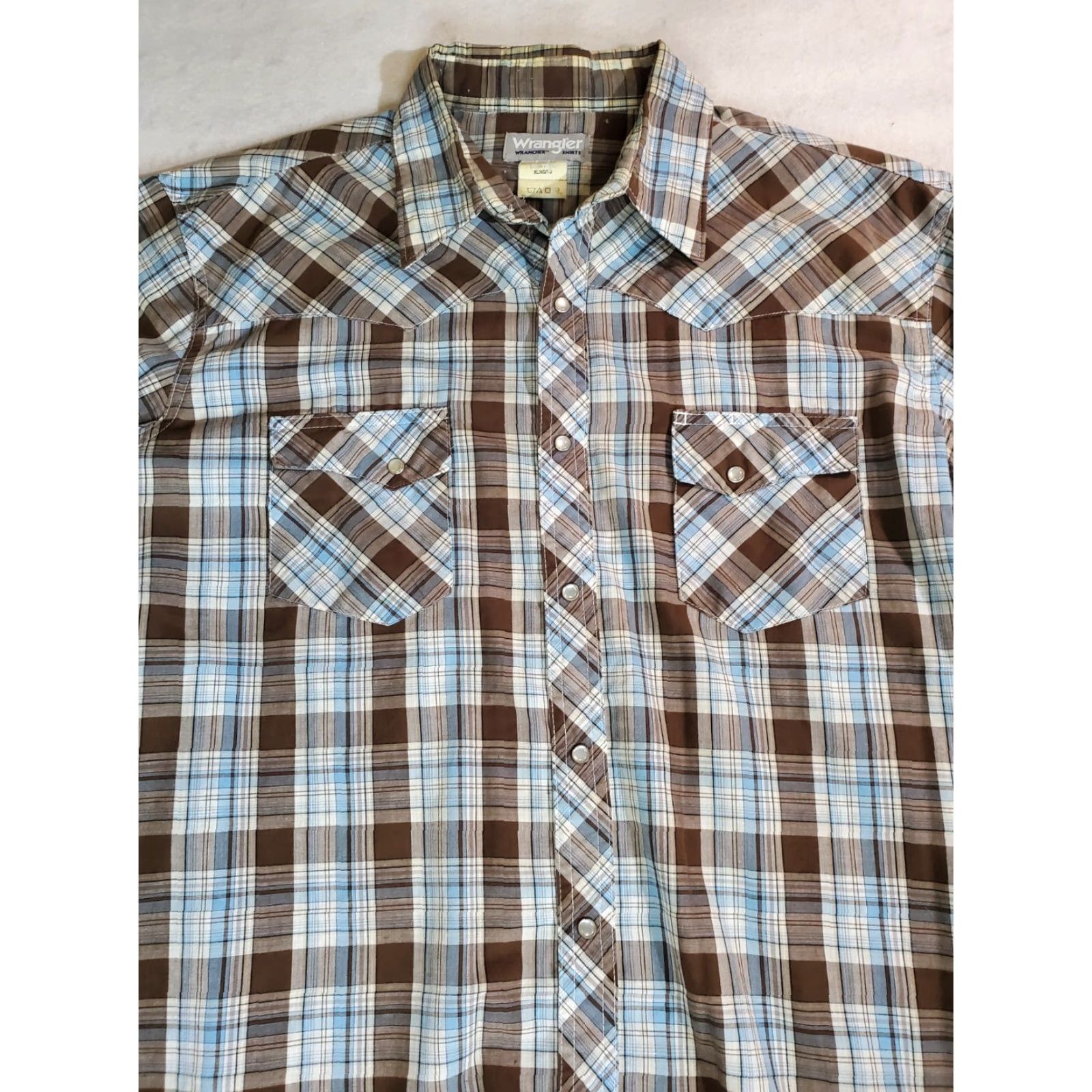 Wrangler Wrangler Shirt Western Long Sleeve Pearl Snap Cowboy Plaid XL Blue Mens Size US XL / EU 56 / 4 - 2 Thumbnail