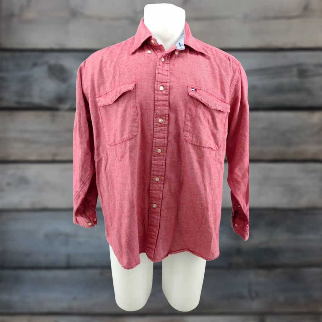 Tommy Hilfiger Mens Tommy Hilfiger Shirt L Pink White Striped Long Sleeve Button Front Front Shirt Size US L / EU 52-54 / 3 - 1 Thumbnail
