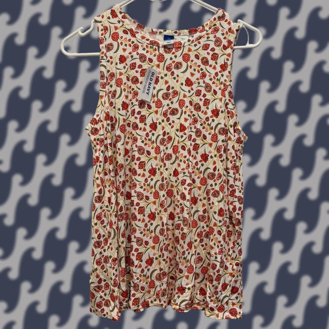 Old Navy Old Navy Women Small Tank Top Sleeveless Floral Red Orange Cream Boho Luxe Jersey Size S / US 4 / IT 40 - 1 Thumbnail