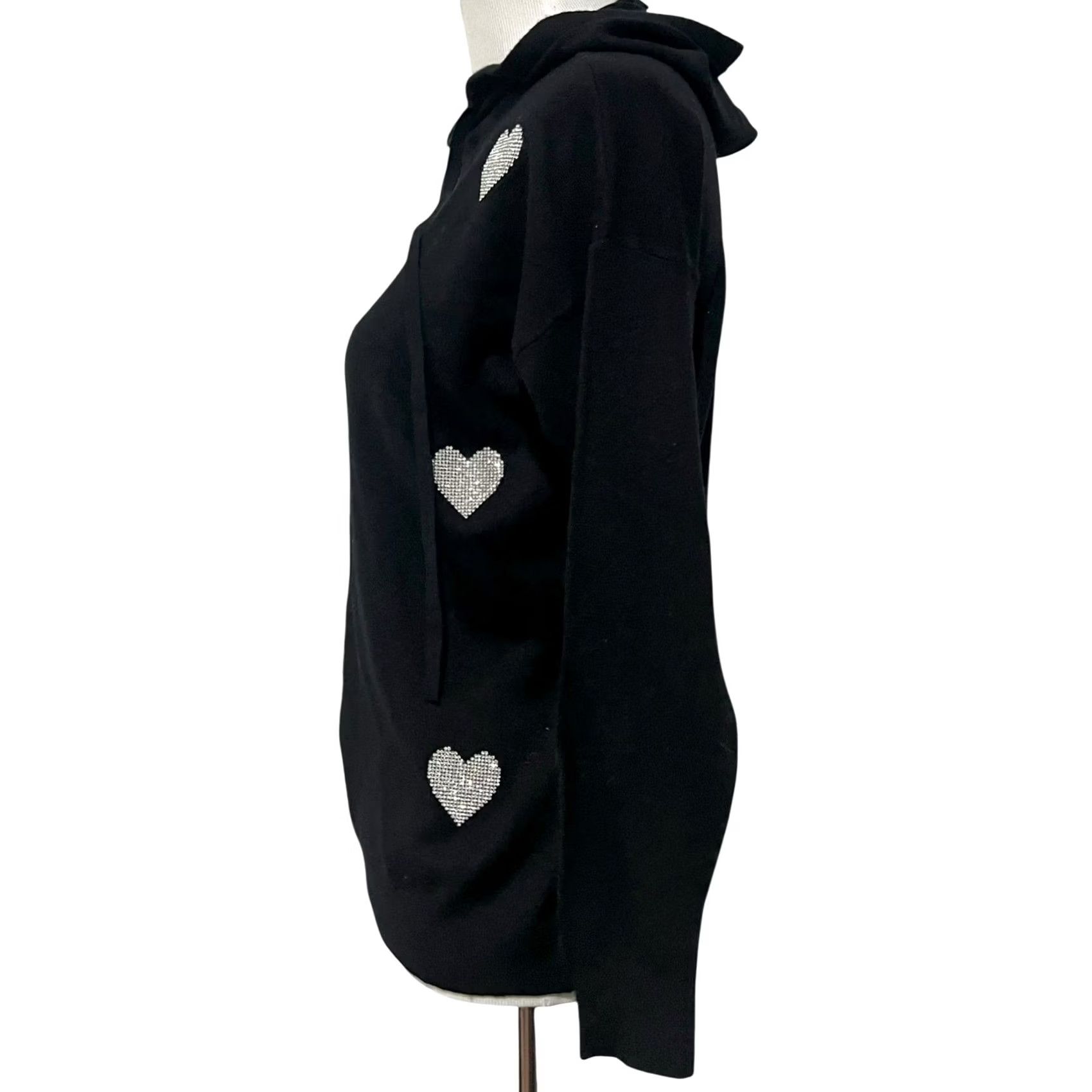 Vintage Aaeda Women’s Sweater Hooded Hoodie Rhinestone Hearts Bling Black Size S Pullover Womens Size S / US 4 / IT 40 - 3 Thumbnail
