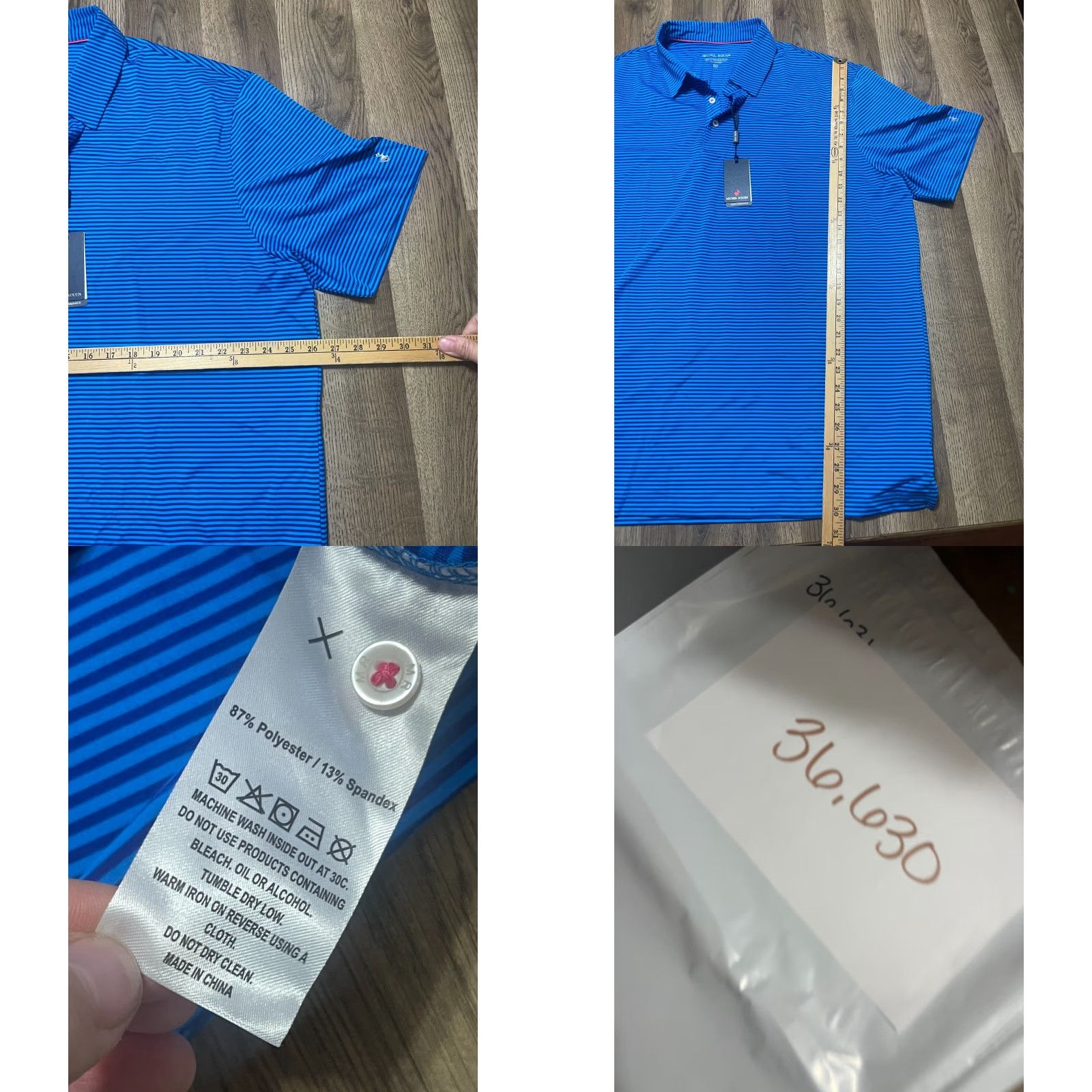 Vintage Michel Rouen Shirt Mens 3XL Blue Striped Performance Polo Short Sleeve Shirt Polo Reg Wool? Size US XXL / EU 58 / 5 - 8 Thumbnail