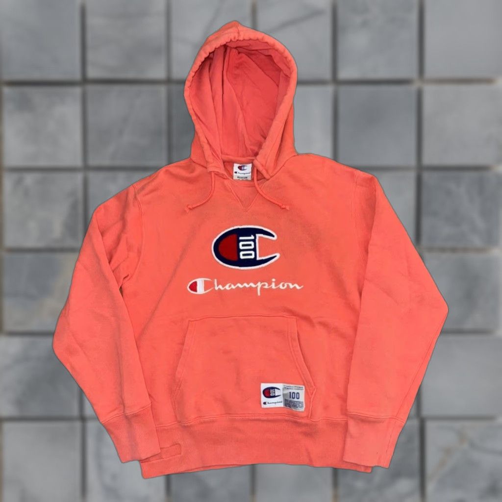 Champion VINTAGE Champion Reverse Weave Hoodie Peach M Men's Hoodie 100th Anniversary Rare Embroidered Logo 90s Streetwear Vintage Sports Cotton Blend Pullover Size US M / EU 48-50 / 2 - 1 Thumbnail