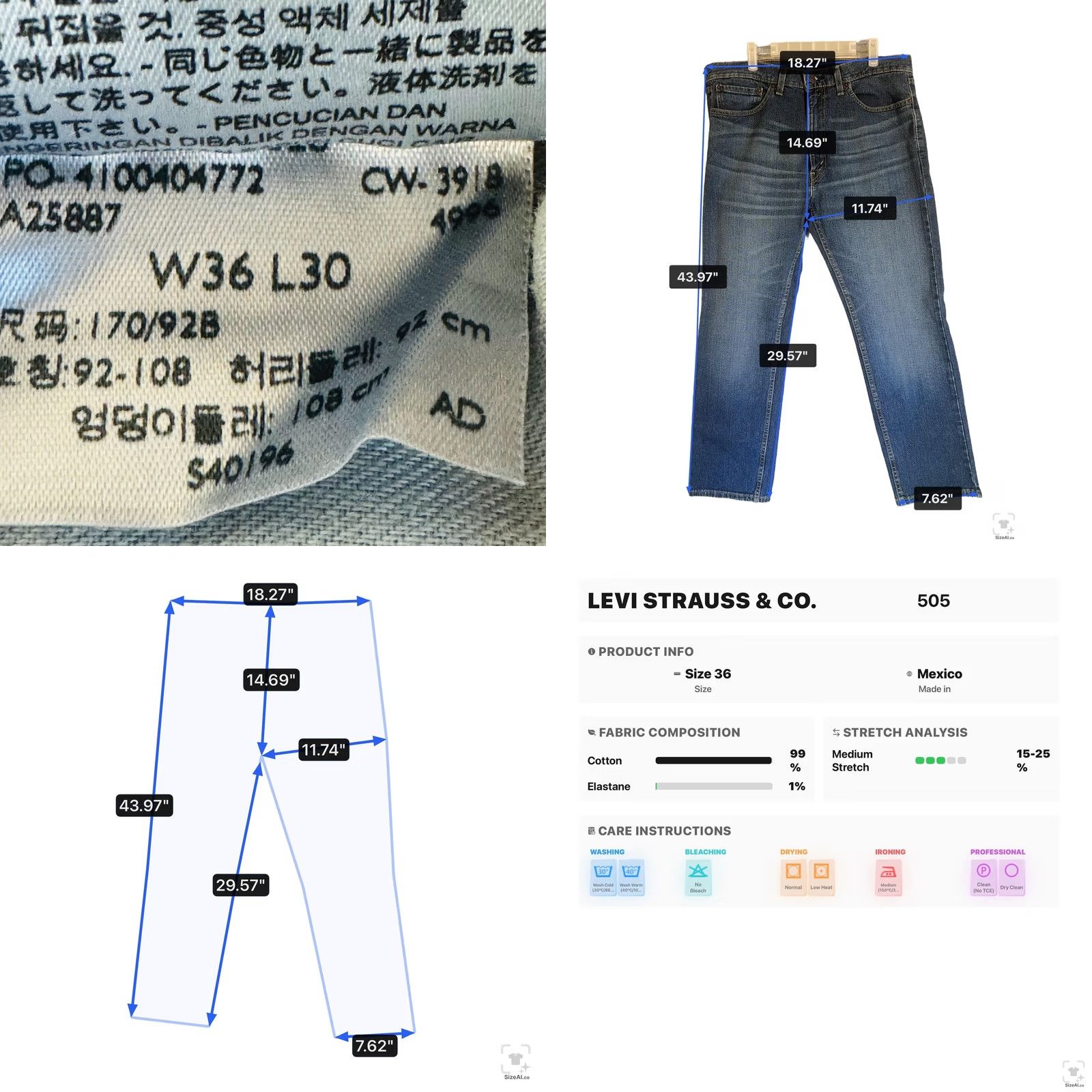 Levi's Levi's 505 Jeans Mens 36x30 Blue Medium Wash Straight Zip Fly Denim Pockets Logo Field 5-Pocket Size US 36 / EU 52 - 9 Thumbnail