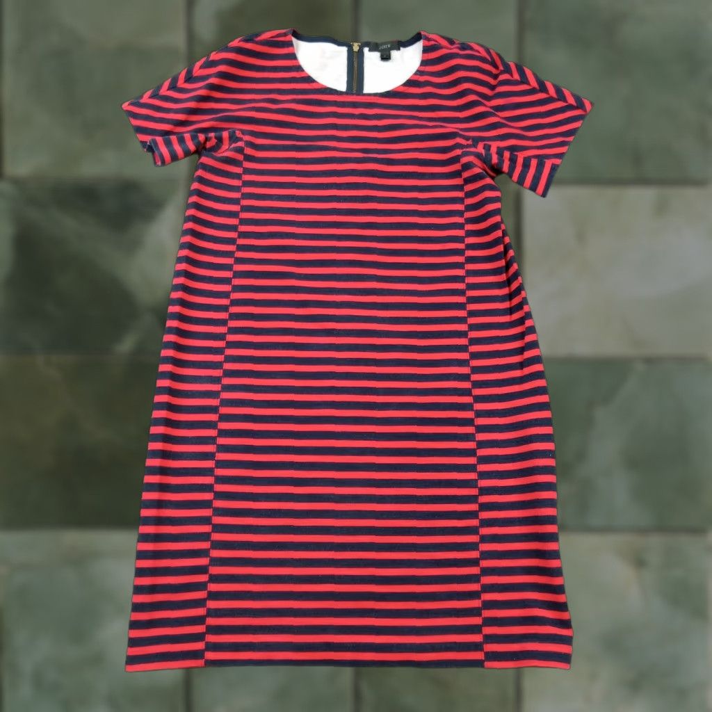 J.Crew J. Crew Dress Womens Medium Red Blue Striped Short Sleeve Fitted Stretch Size 32" / US 10 / IT 46 - 1 Thumbnail