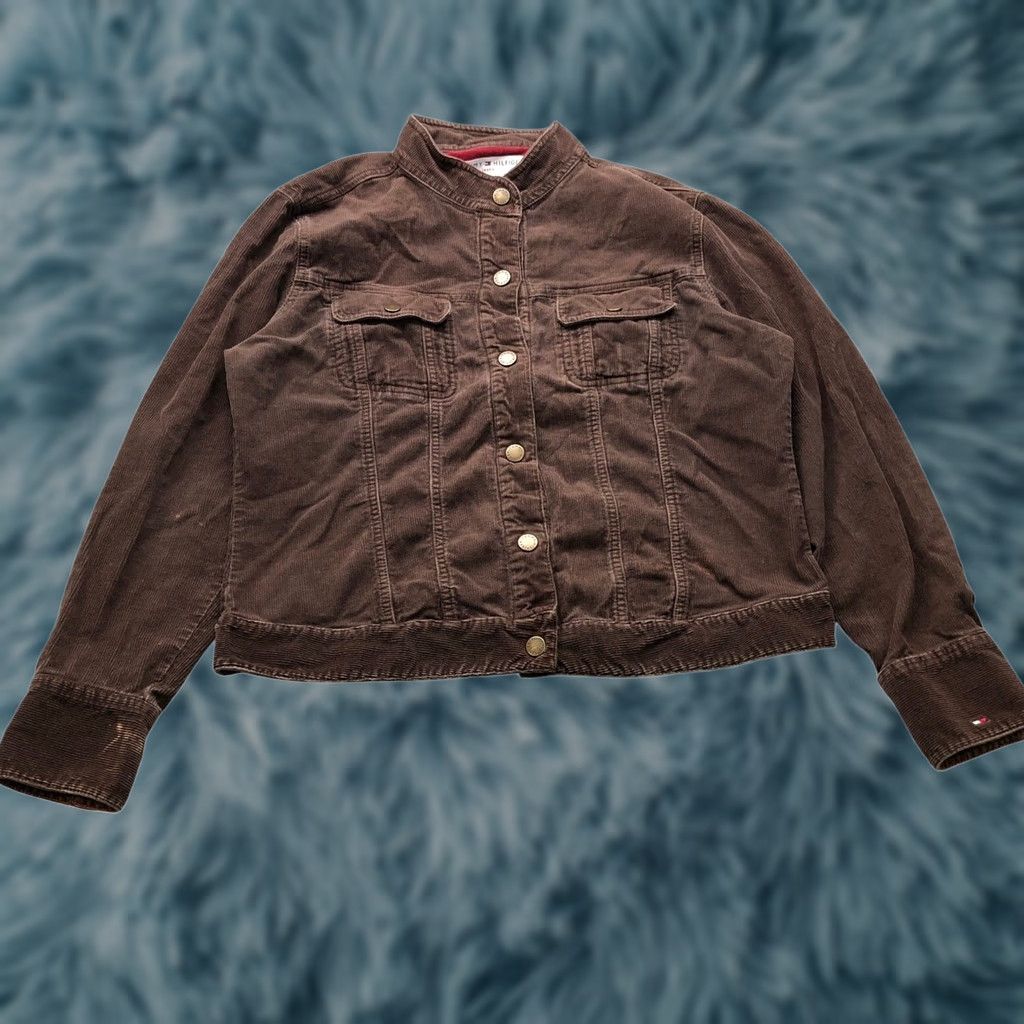 Tommy Hilfiger VINTAGE Tommy Hilfiger Jacket Womens XL Brown Corduroy Trucker Logo Button Size 40" / US 18 - 1 Thumbnail