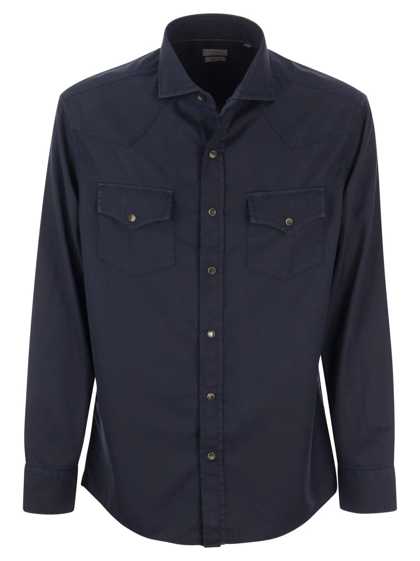 image of Brunello Cucinelli O1W1Db10424 Shirts In Navy Blue, Men's (Size 2XL)